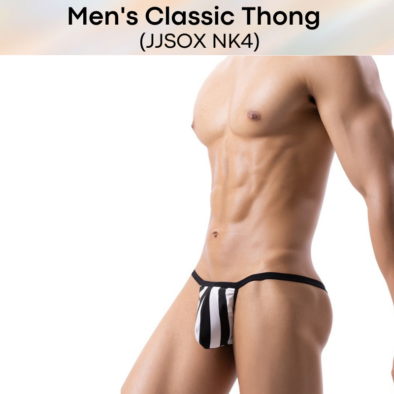 Men's Thong : Classic Black-White Thong Underwear (JJSOX NK4)