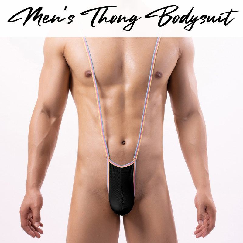 Men's Bodysuit : Thong with Rainbow Band Bodysuit (Yutata B855)