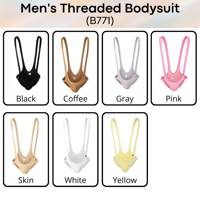 Men's Bodysuit : Threaded Texture with Removable Waist Catch (Yutata E771)