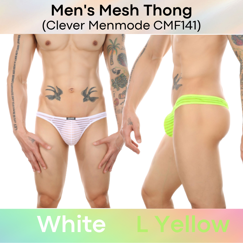 Men's Thong : Mesh Horizontal Stripe Underwear (Clever Menmode CMF141)