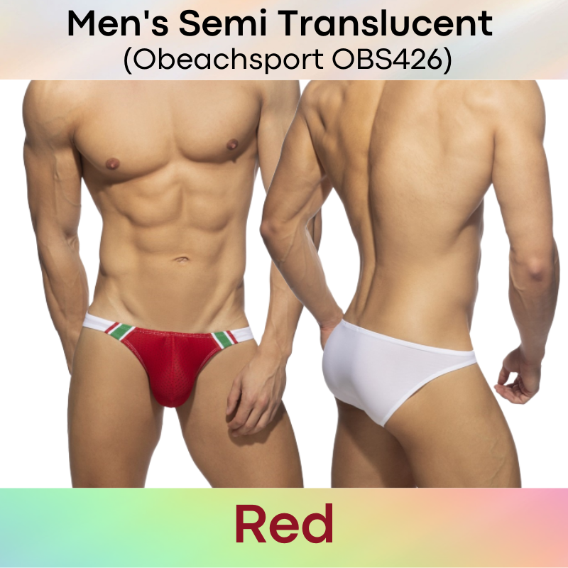 Men's Swimwear : Dual Color Translucent Brief Swim Trunks with Removable Modesty Padding (Obeachsport OBS426)